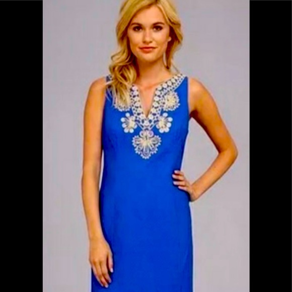 Lilly Pulitzer Colbalt Blue Dress Gold Embroidery - Picture 4 of 5